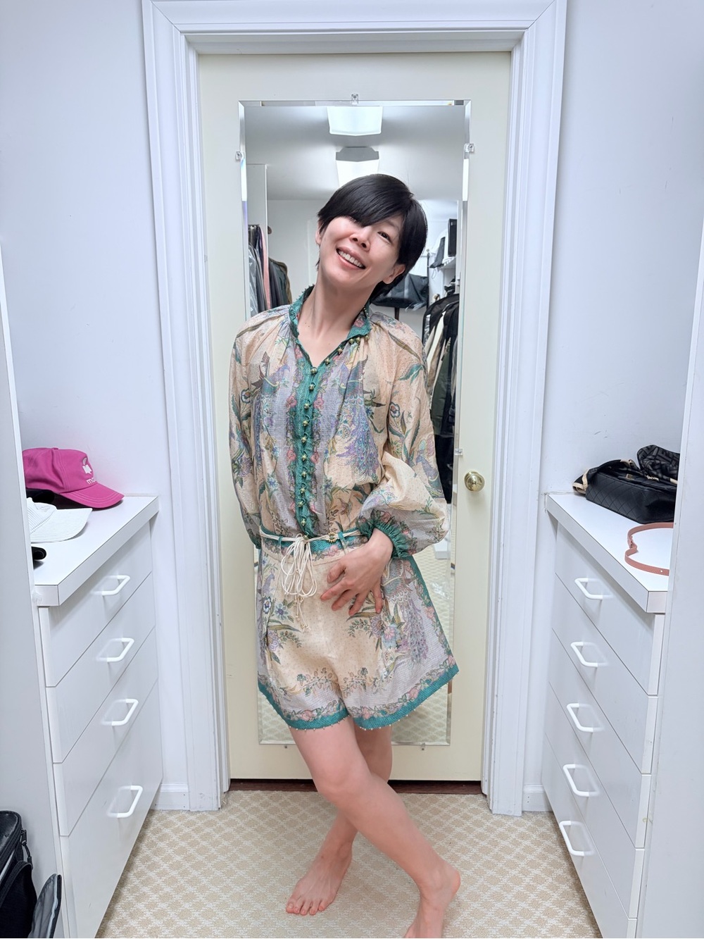 NWOT Zimmermann Floral High Waisted Linen Shorts in Teal, Size AU 0/1/2/3